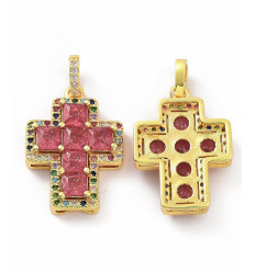 Pendentif grosse croix + zirconium rose