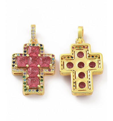 Pendentif grosse croix + zirconium rose