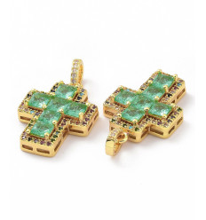 Pendentif grosse croix + zirconium vert