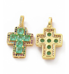 Pendentif grosse croix + zirconium vert