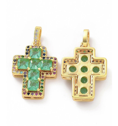 Pendentif grosse croix + zirconium vert