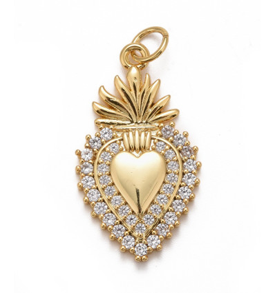 Pendentif gros coeur ex-voto avec zircons