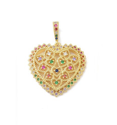 Pendentif grosse coeur + zirconium multicolore