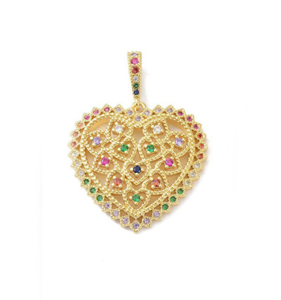 Pendentif grosse coeur + zirconium multicolore