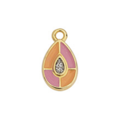 Pendentif goutte émaillée orange/rose