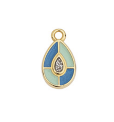 Pendentif goutte émaillée vert/bleu