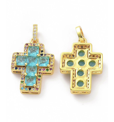 Pendentif grosse croix + zirconium vert