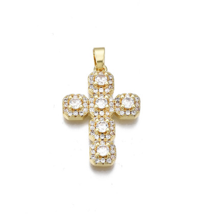 Pendentif croix + zircons multicolores