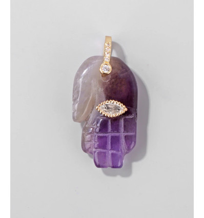 Améthyste - main en pierre avec oeil