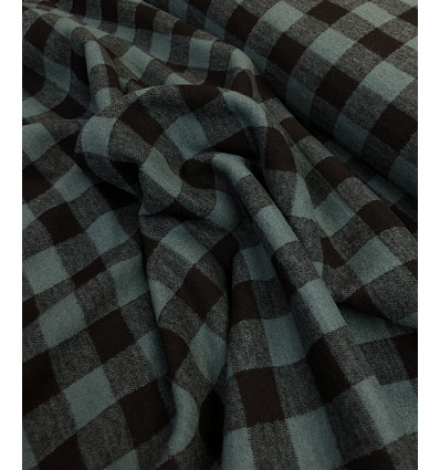 Tissu brossé damier bleu canard