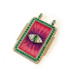 Pendentif plaque oeil fuschia