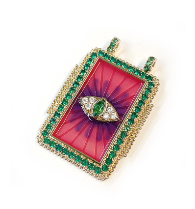 Pendentif plaque oeil fuschia
