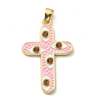 Pendentif croix et oeil émaillé