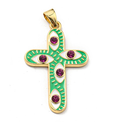 Pendentif croix et oeil émaillé