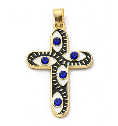 Pendentif croix et oeil émaillé