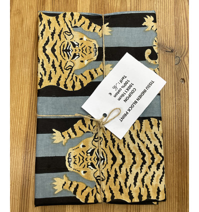 100x110cm - Coupon tissu traditionnel indien - tigre gris