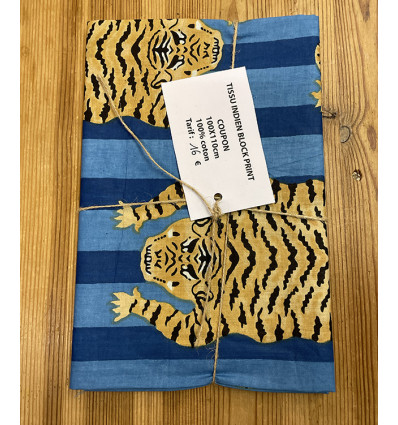 100x110cm - Coupon tissu traditionnel indien - tigre bleu