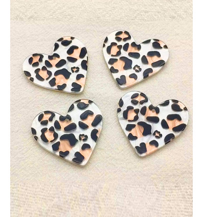 pendentif grand coeur léopard en acétate
