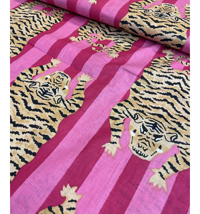 Tissu traditionnel indien - tigre fuschia