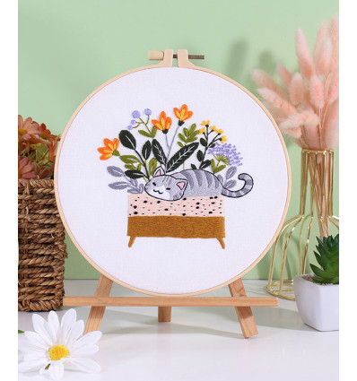 Kit broderie "fleurs & chat"
