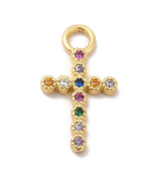 Pendentif grande croix fine + zircon multicolors