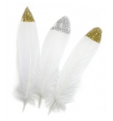 Plume d'oie 15/20cm - paillettes argentées